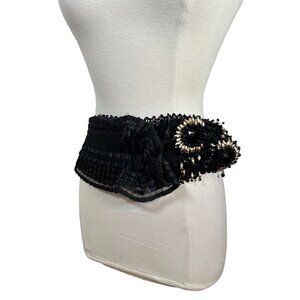 Icing Belt Women Black OS Ruffle Smock Snaps Metallic Whimsigoth Retro Boho Goth